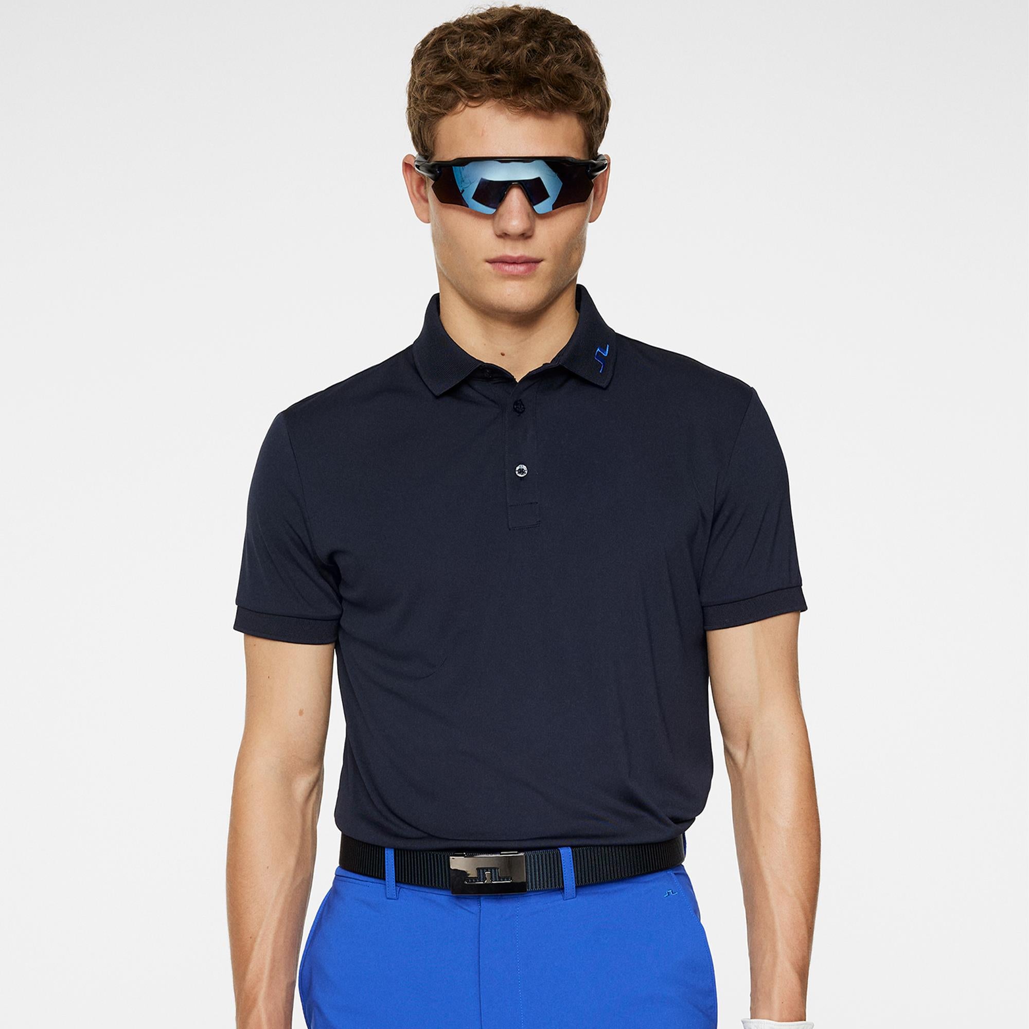 J Lindeberg KV Print Mens Golf Polo Shirt Glitch Bridge Blue
